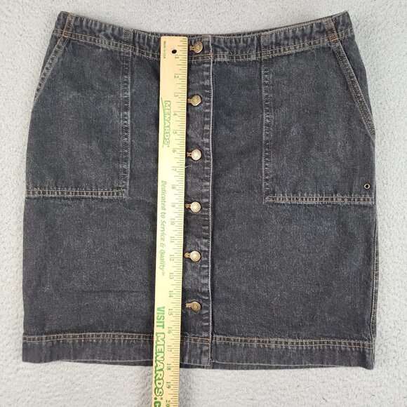 Ralph Lauren Classic Denim Mini Midi Skirt Womens 10 Black Button Front Cotton - Picture 5 of 8